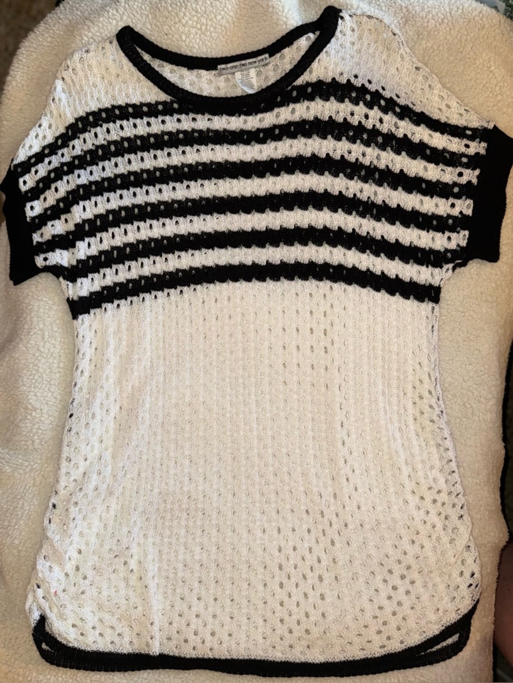 Black & White crocheted beach cover up or tunic